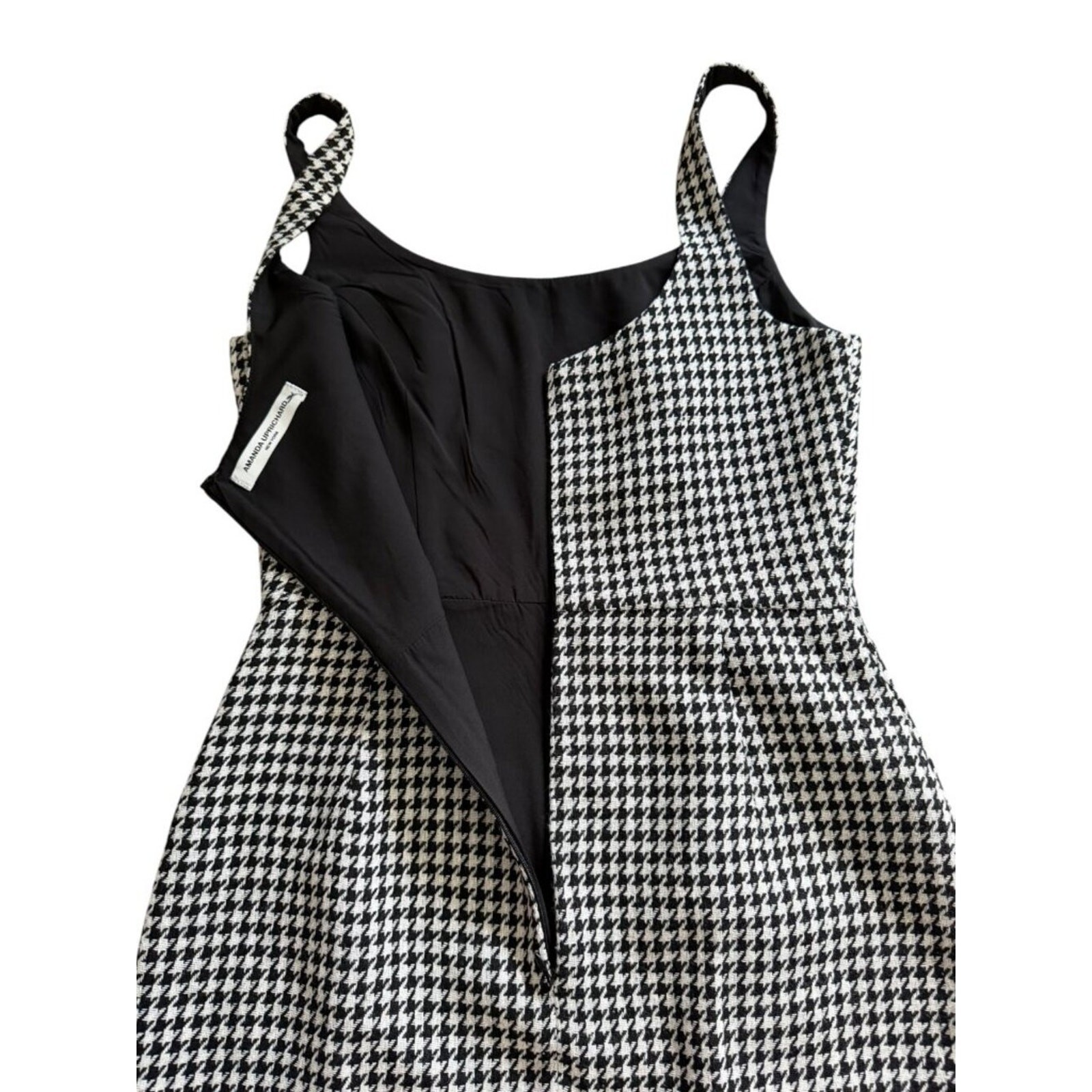 Amanda Uprichard Amabella Houndstooth Mini Dress Black White Size Small Revolve