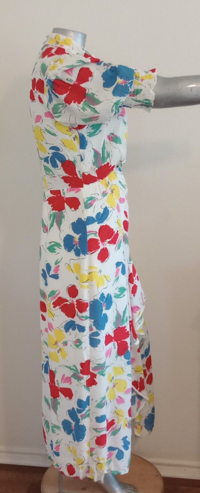 NWT WOMAN RIXO MAXI CASCADE RUFFLE DRESS Size 14 Mock Neck Puff Short Sleeve