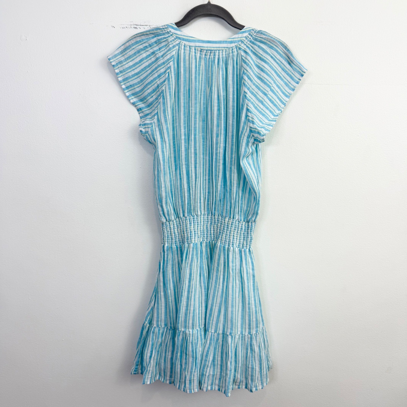 Rails Augustine Laguna Stripe Linen Blend Smocked Mini Dress Blue White Small