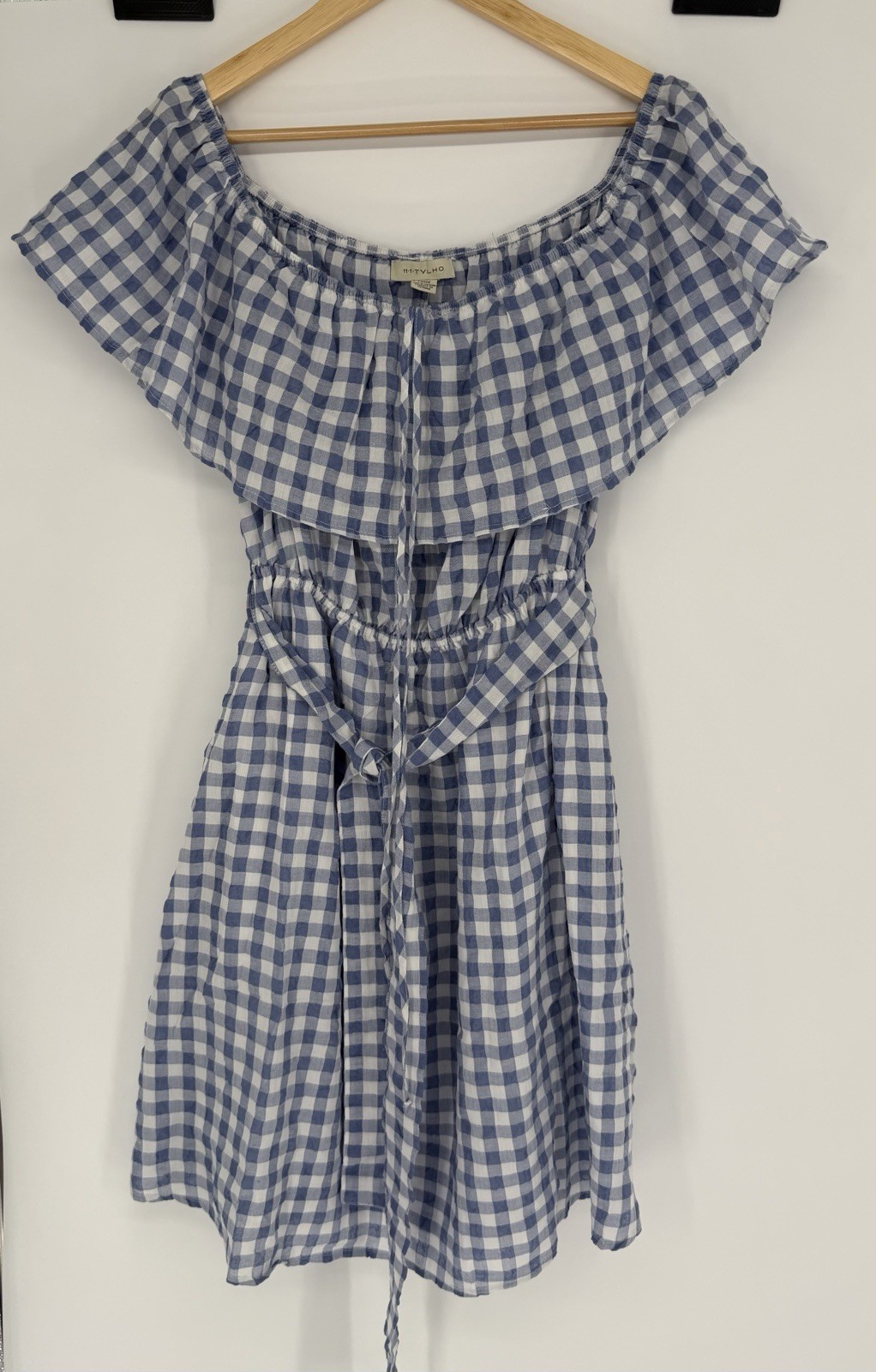 Anthropologie 11 1 Tylho Kinsey Off-the-Shoulder Gingham Dress Blue Size Large