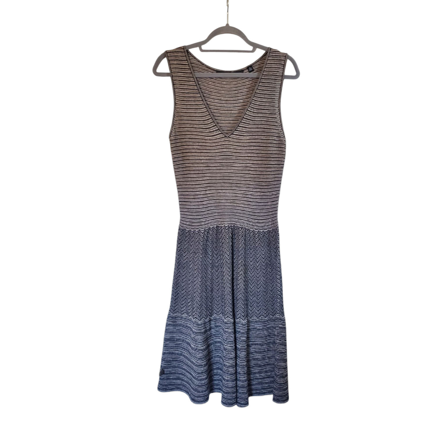 Knitted & Knotted Silver Stripe Chevron Wool Blend Sleeveless Midi Dress Medium