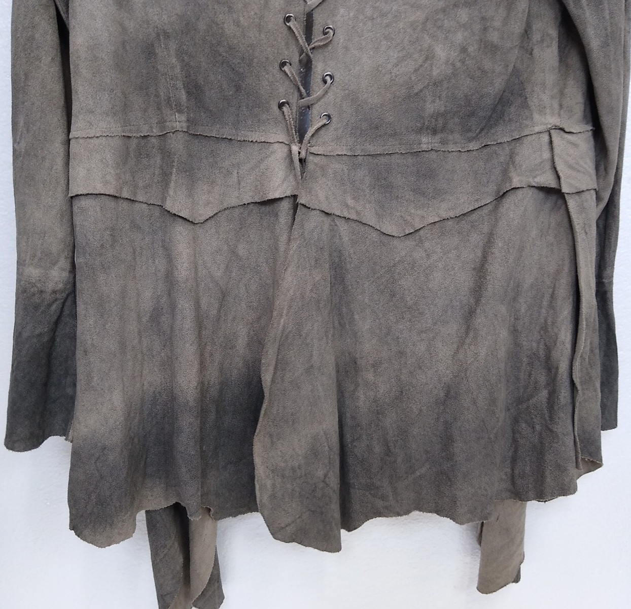 VOCAL Beige Suede Wrap SZSmall 100% POLYESTER , BACK LACE, TRUMPET SLEEVES