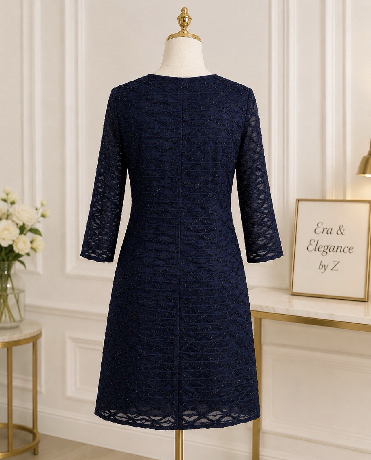 Connected Apparel Women’s 2-Piece Jacket Dress Navy Beaded Size 16 NWT
