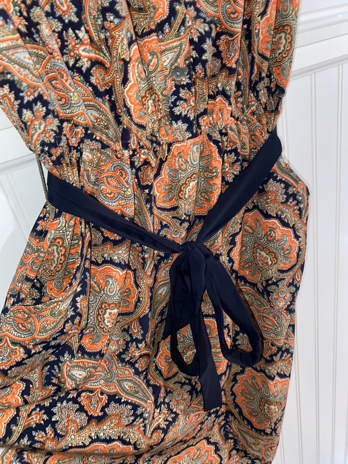 Tommy Hilfiger paisley-print sleeveless dress XS cinched waist tie belt Simple