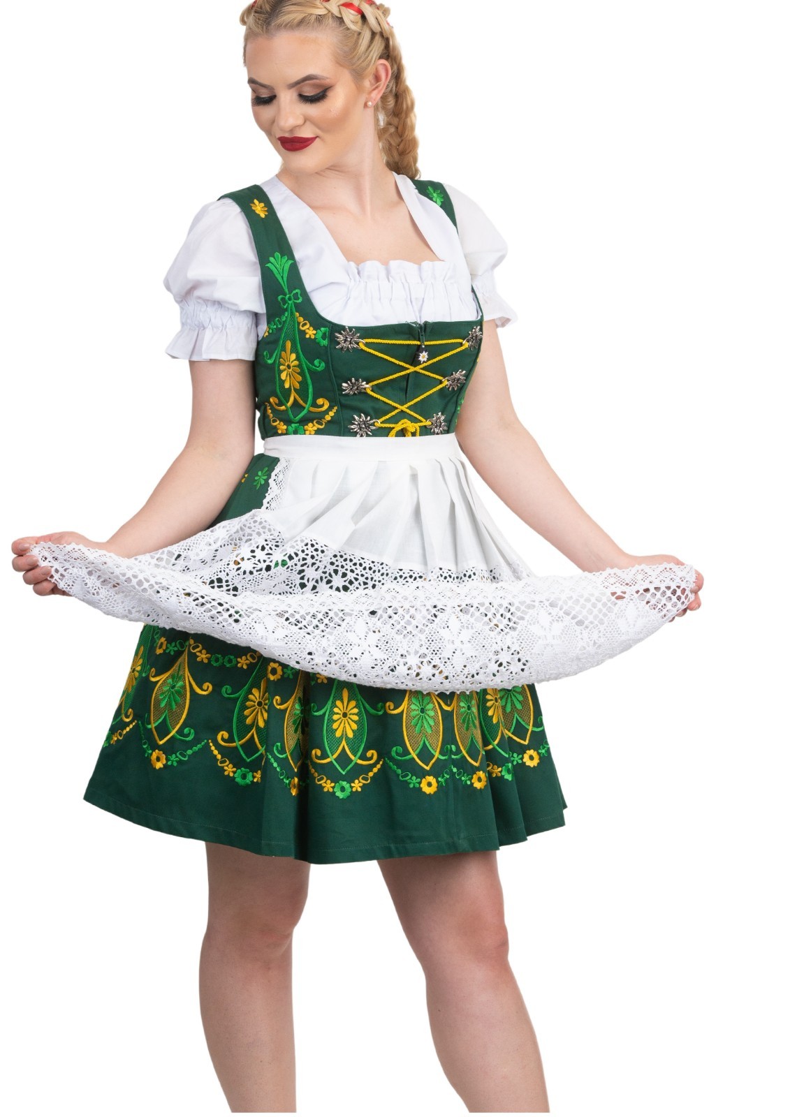 German Dirndl Dress Short Green Oktoberfest XS S M L XL 2XL Waitress Party Women