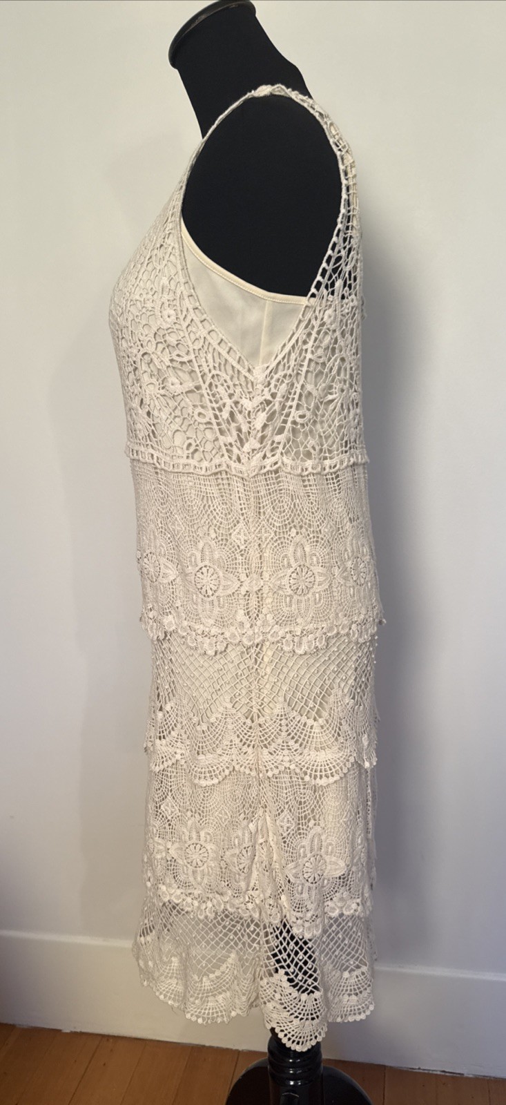 American Eagle Ivory Fine Crochet Slip Dress M Beach Travel Boho Romantic