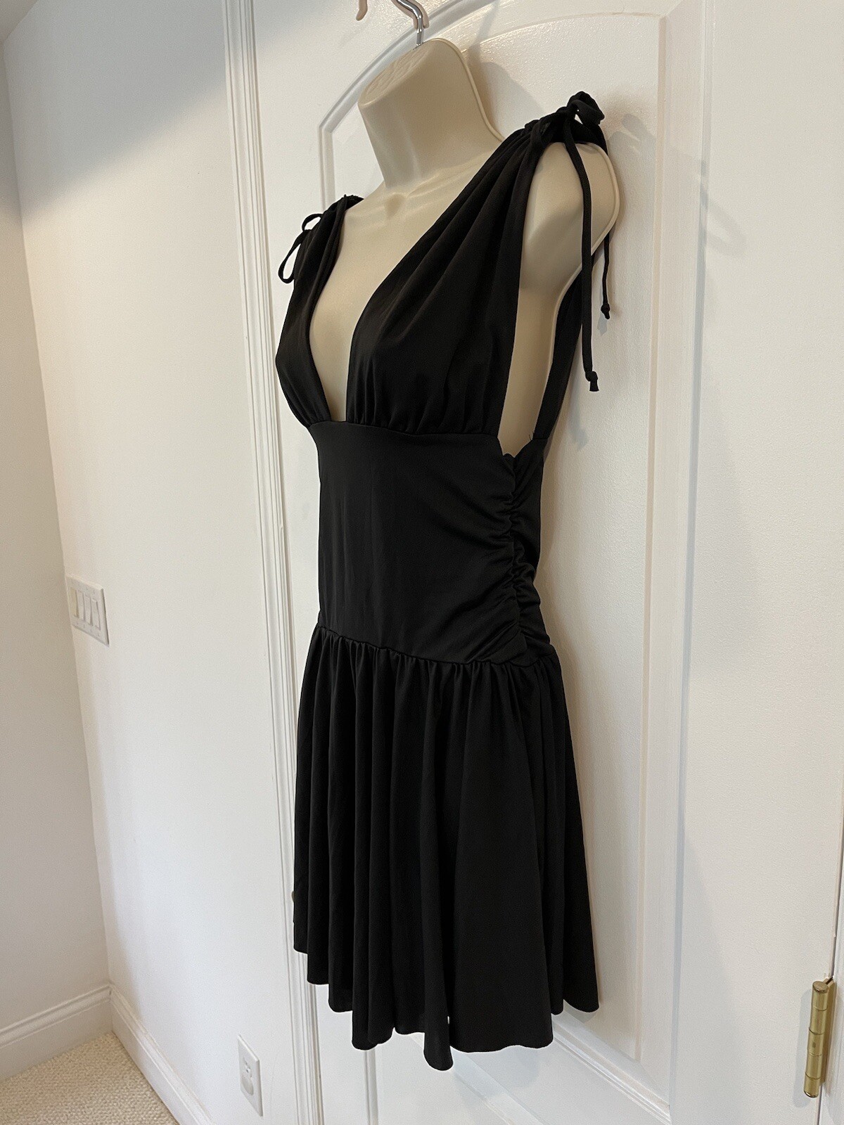 Bersy Black XS/S Rouched Cocktail Party Mini Dress Wedding Empire Waist Jersey