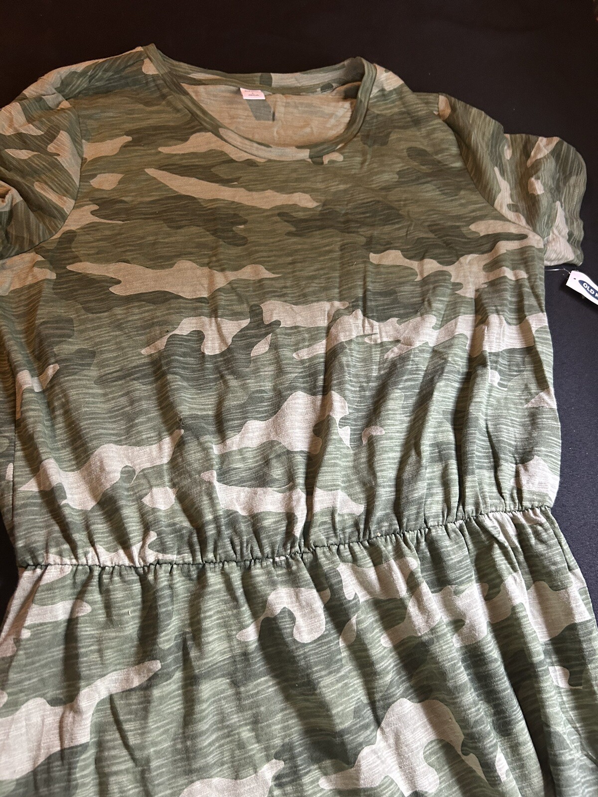 NWT Old Navy Womens Large Camo Print Waist Defined Knit Cotton Dress Camouflage