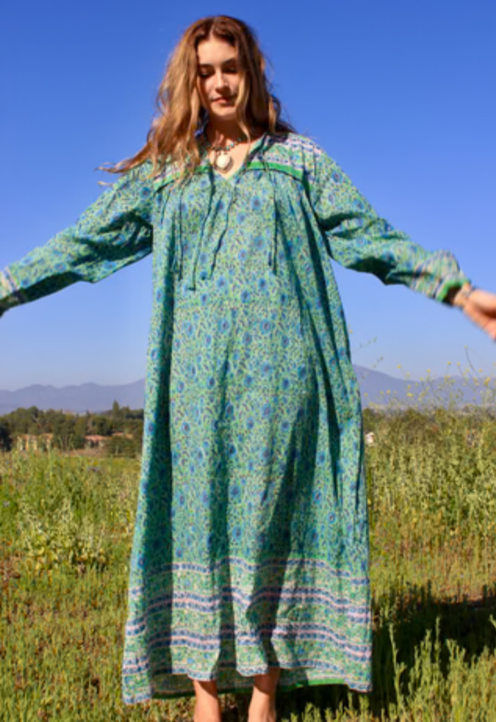 Love My Sunshine Naira Maxi Dress India Hand Block Floral Boho XL/XXL NEW $179