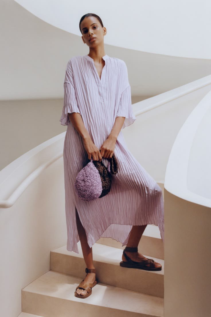 Vince Women’s Violet Lilac Flared Sleeve V-Neck Relaxed Fit Midi Dress