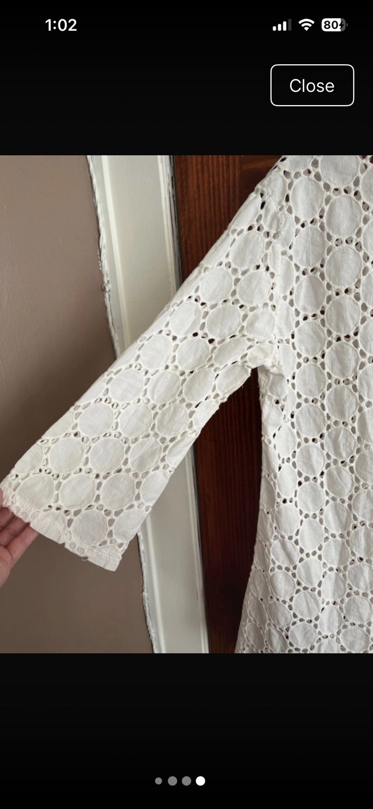 Jordan Taylor White Lace Crochet V-Neck Shift Dress 3/4 Sleeve Short L