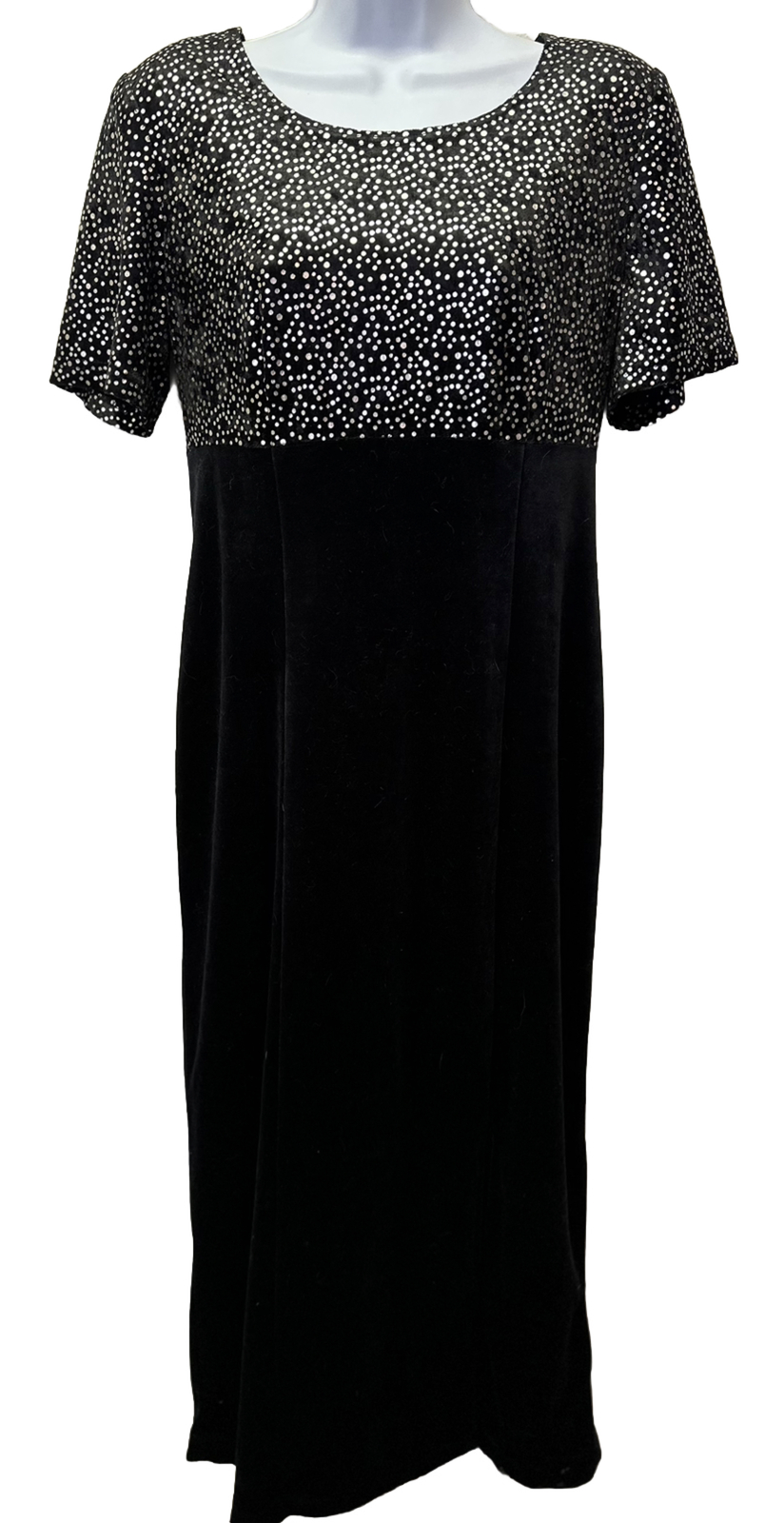 Betsy Lauren Women’s Size 6 Black Velvet Gown Dress Silver Dotted Sparkle Slit