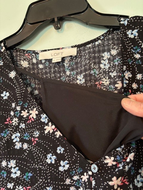 NWT LOFT Pearl Print Black Floral Puff Sleeve Midi Dress Size XL