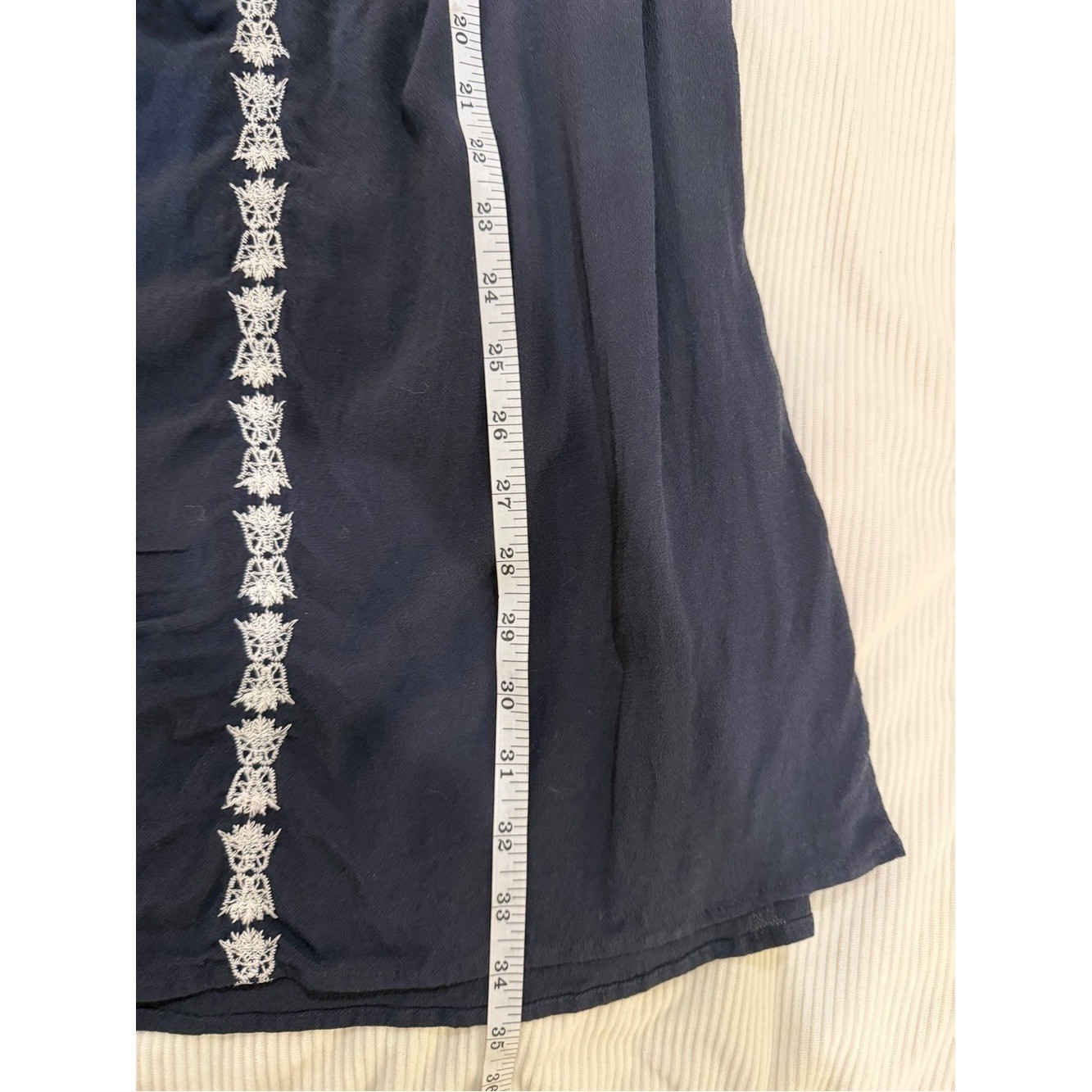 LOFT Navy Embroidered Peasant Dress Medium Off Shoulder Boho Shift Dress