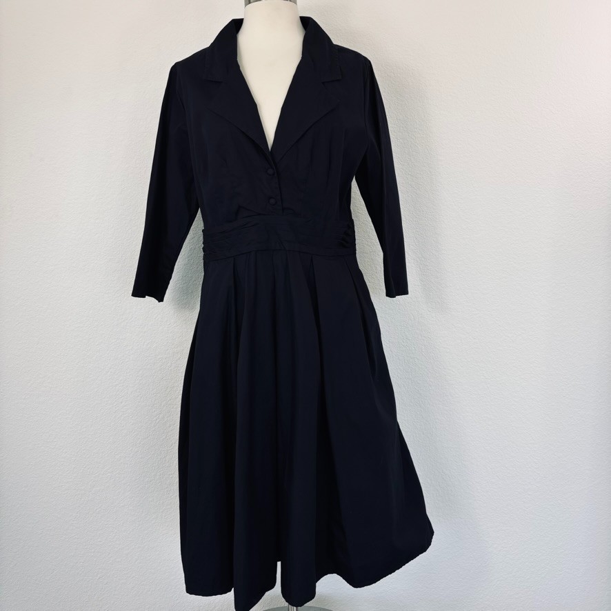 eShakti Womens Dress Custom 10 Black Pilgrim Retro 50s Style Cotton Minimalist