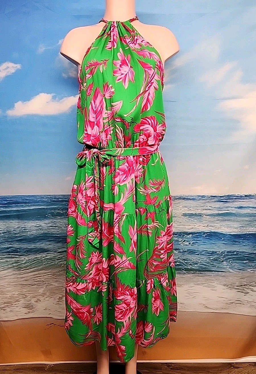 Nwt Cupshe Women’s Green Pink Floral Maxi Dress Size Small