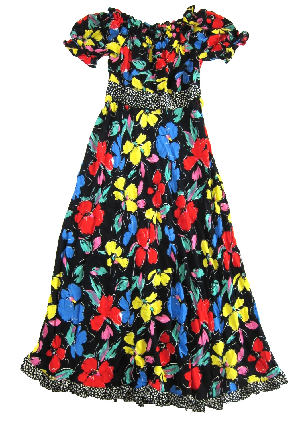 RICO Black Yellow Red Pink Floral Off Shoulder Short Sleeve Long Maxi Dress 4