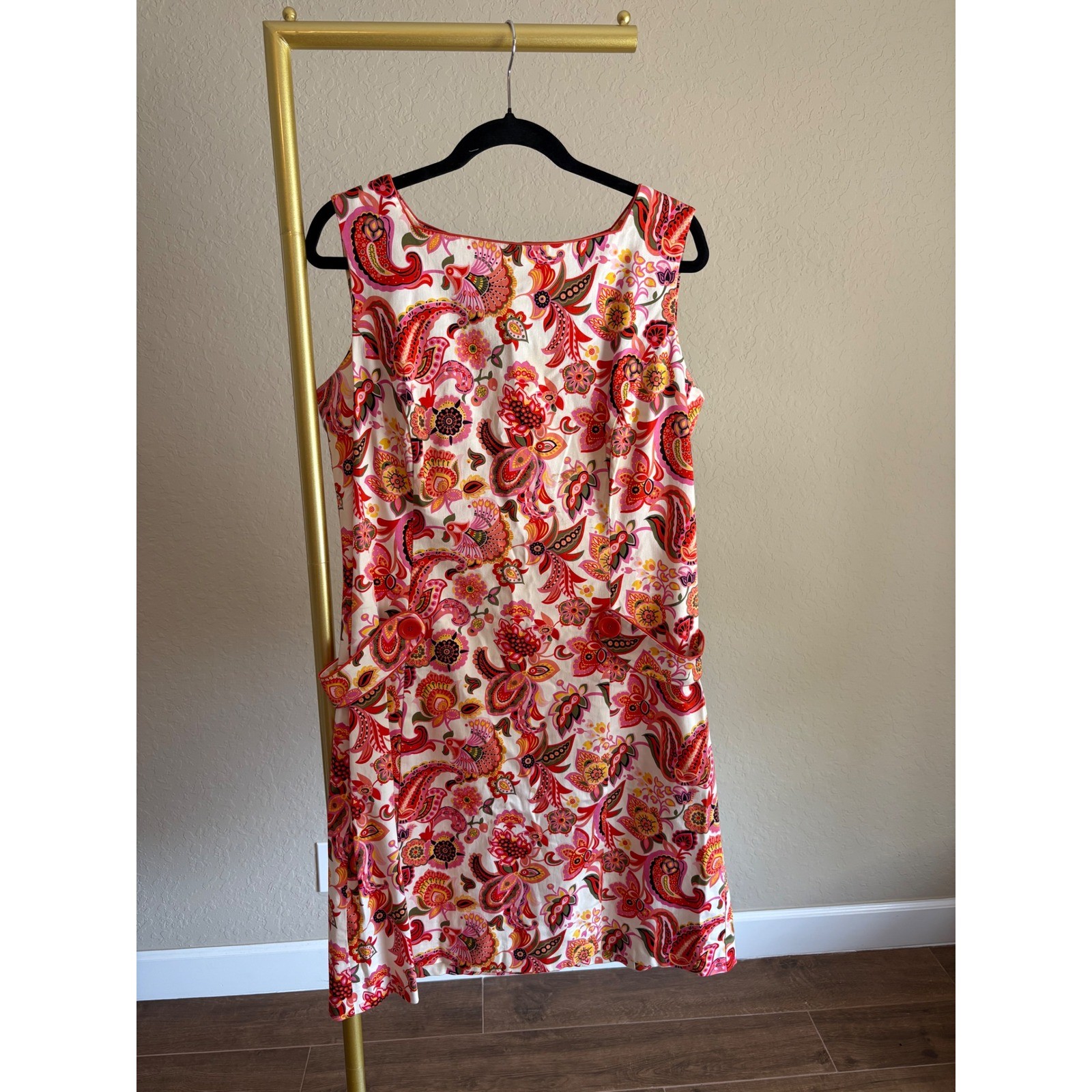 Sara Campbell Paisley Floral Shift Dress Sleeveless Size 16 Designer Maxamalist