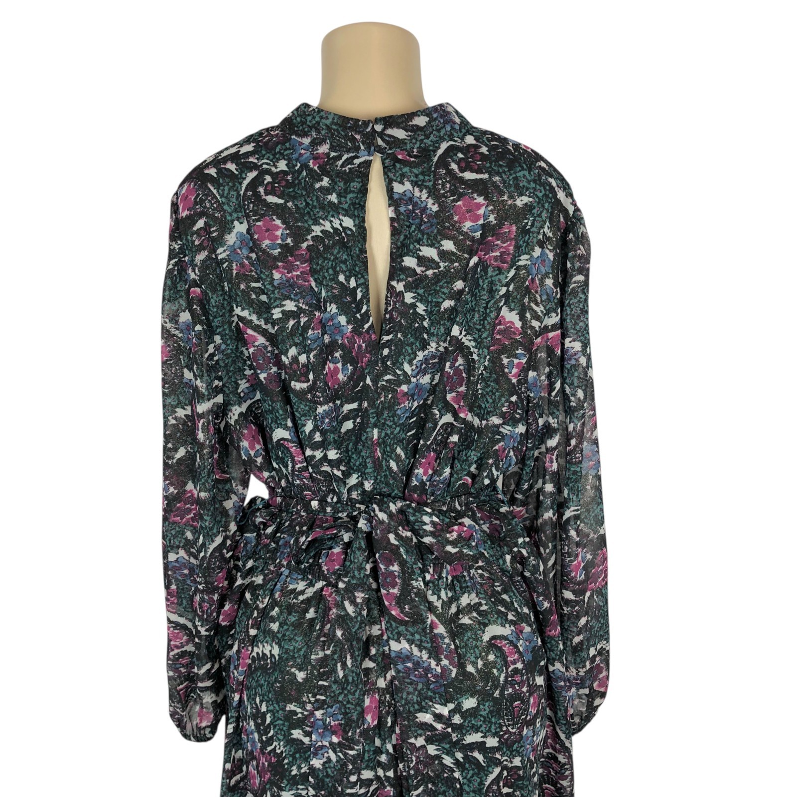 Lane Bryant Multicolor Print Belted A-Line Dress Size 16 Keyhole V-Neck Floral