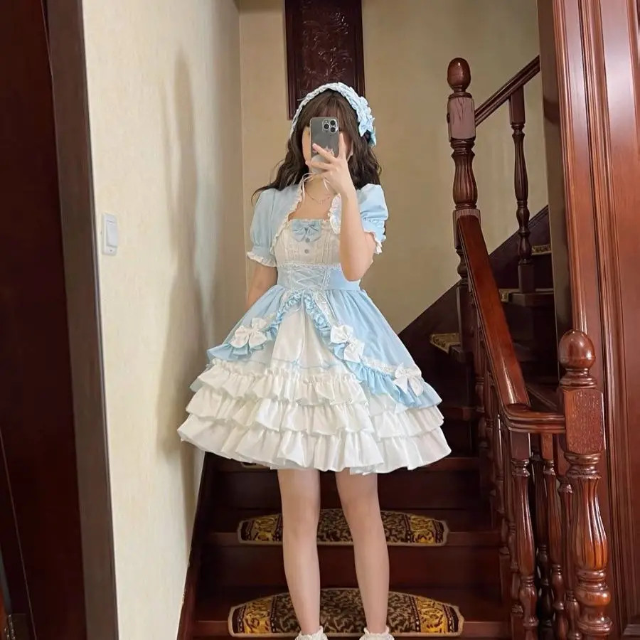 Bow Princess Lolita Patchwork Women Cake Vestidos Harajuku Japanese Dress Club