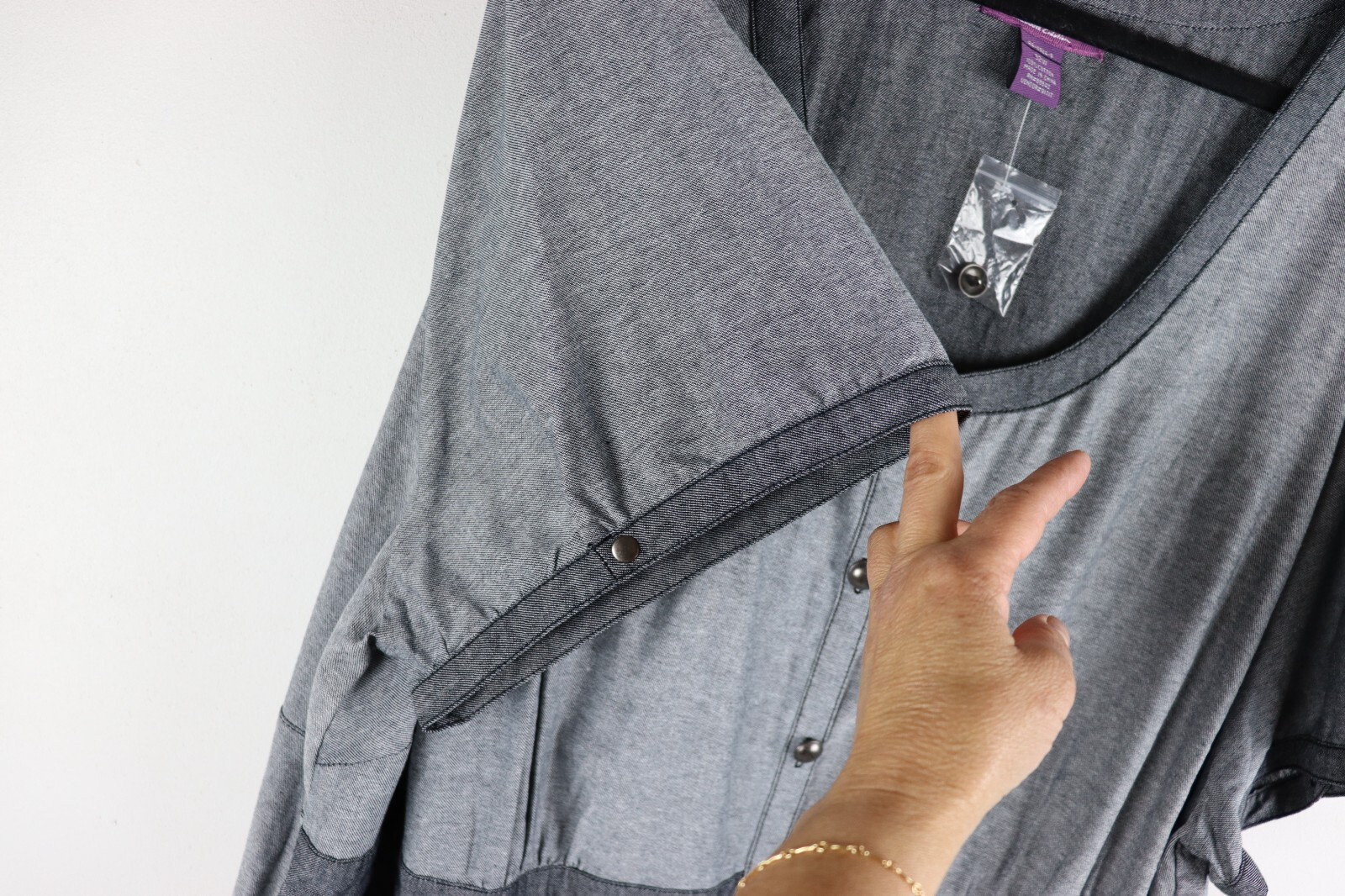 Taillessime La Redoute Creation Dress Sz 32W Plus Gray Short Sleeve Button