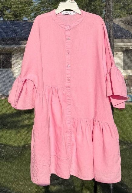 Petal + Pup Women’s US 6 Pink Button Front Ruffle Sleeve Babydoll Mini Dress