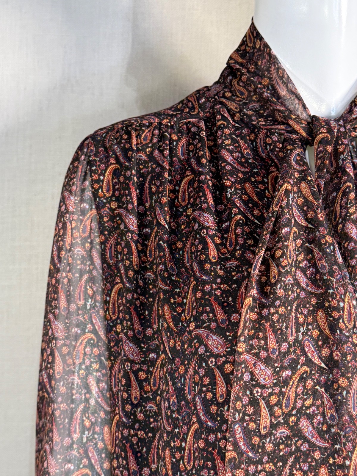 2015 Saint Laurent by HEDI SLIMANE Paisley Silk Chiffon Mini Dress FR40, Resort