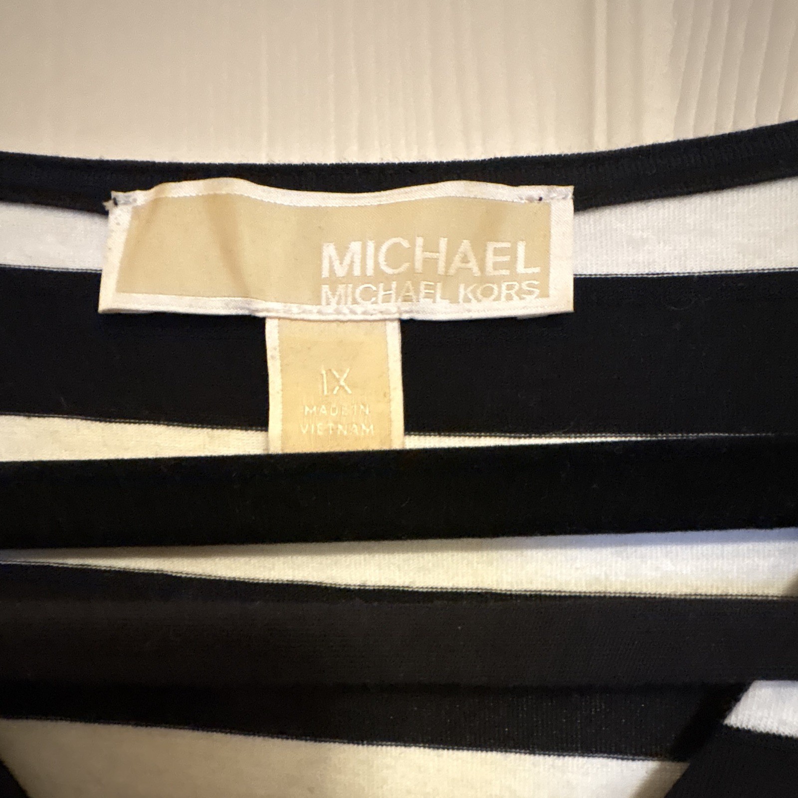 Michael Michael Kors Black White Striped V-Neck T-Shirt Dress Eyelet 1X