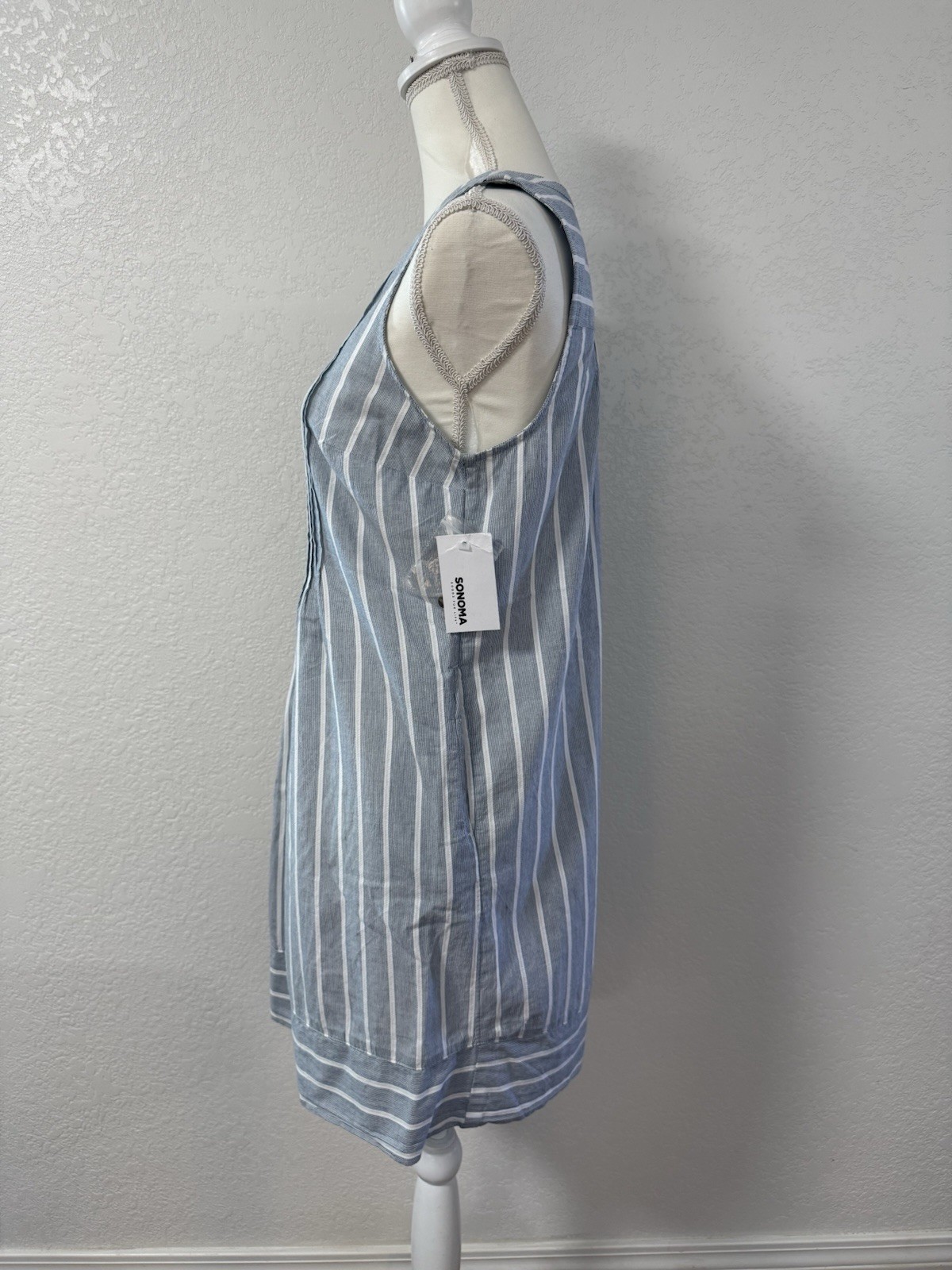 SONOMA Goods for Life Blue White Striped Shift Dress 100% Cotton Round M