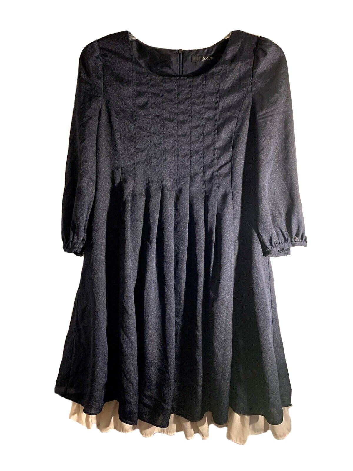 SOUP WOMEN VINTAGE KOREAN RARE DARK BLUE AND BEIGE COASTAL EMPIRE DRESS SIZE S/M