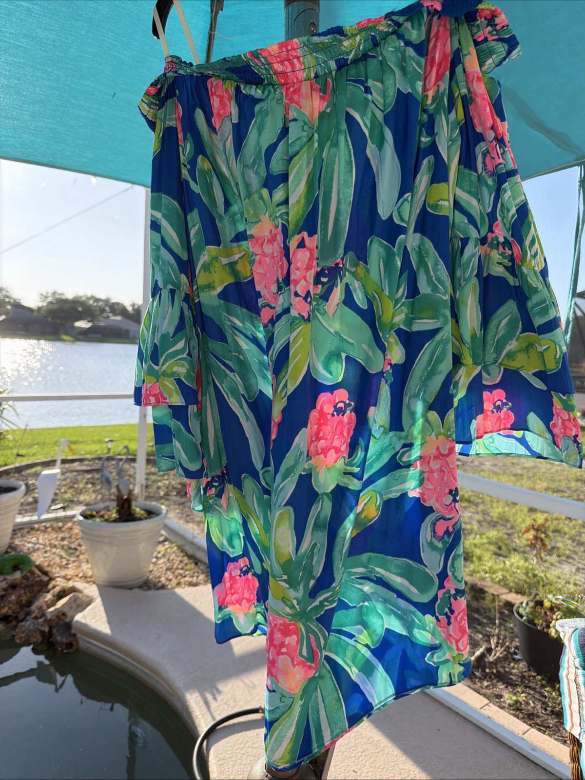 Lilly Pulitzer Tobyn Tunic Dress Womens XL Gypset Paradise Floral Off Shoulder