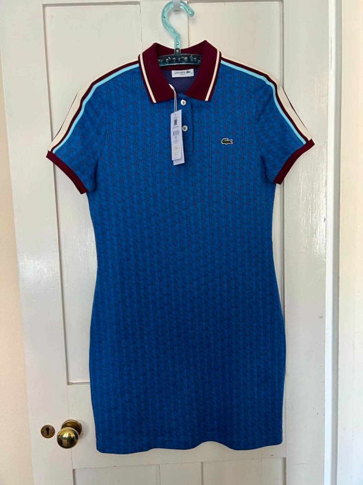 LACOSTE MONOGRAM JACQUARD POLO DRESS EF1676 NJI NEW WITH TAGS