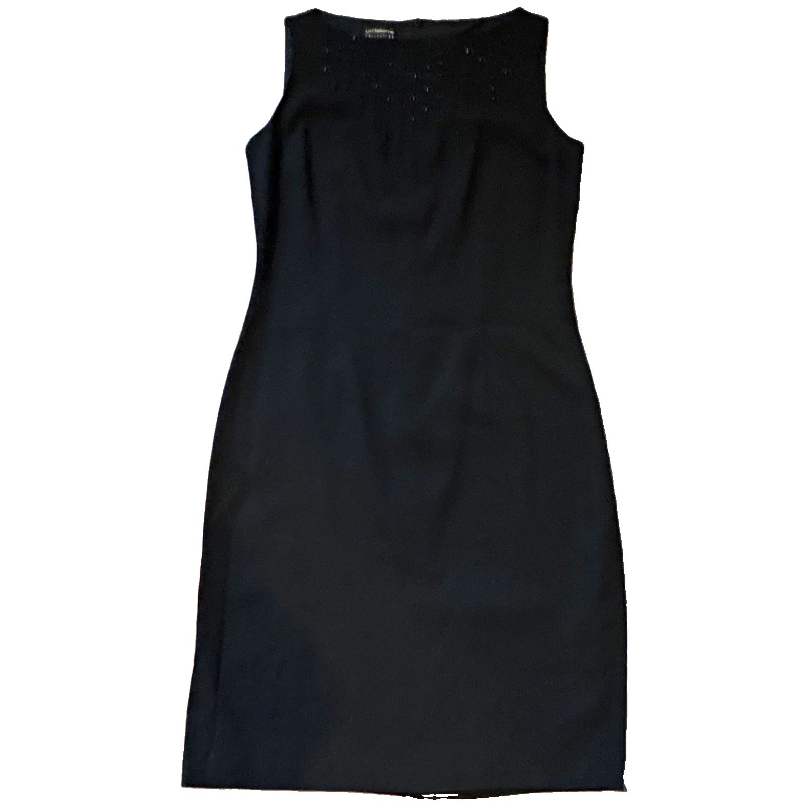 Liz Claiborne Collection Black Beaded Sheath Dress Lined Zip Round Neck Knee 8