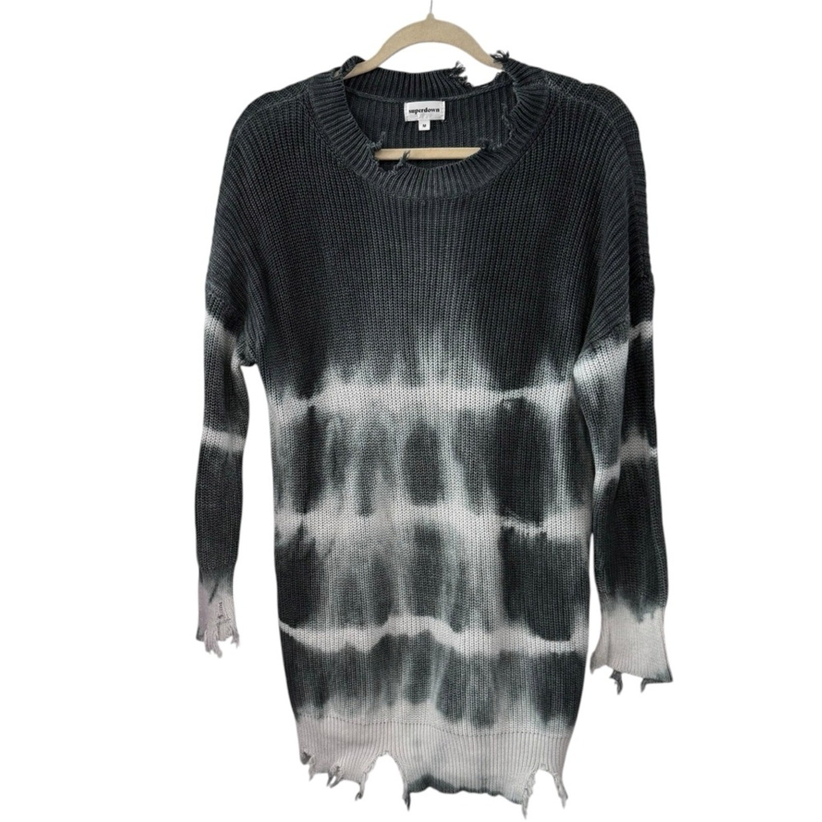 Superdown Medium Black Tie-Dye Shia Sweater Dress Distressed Hem Revolve