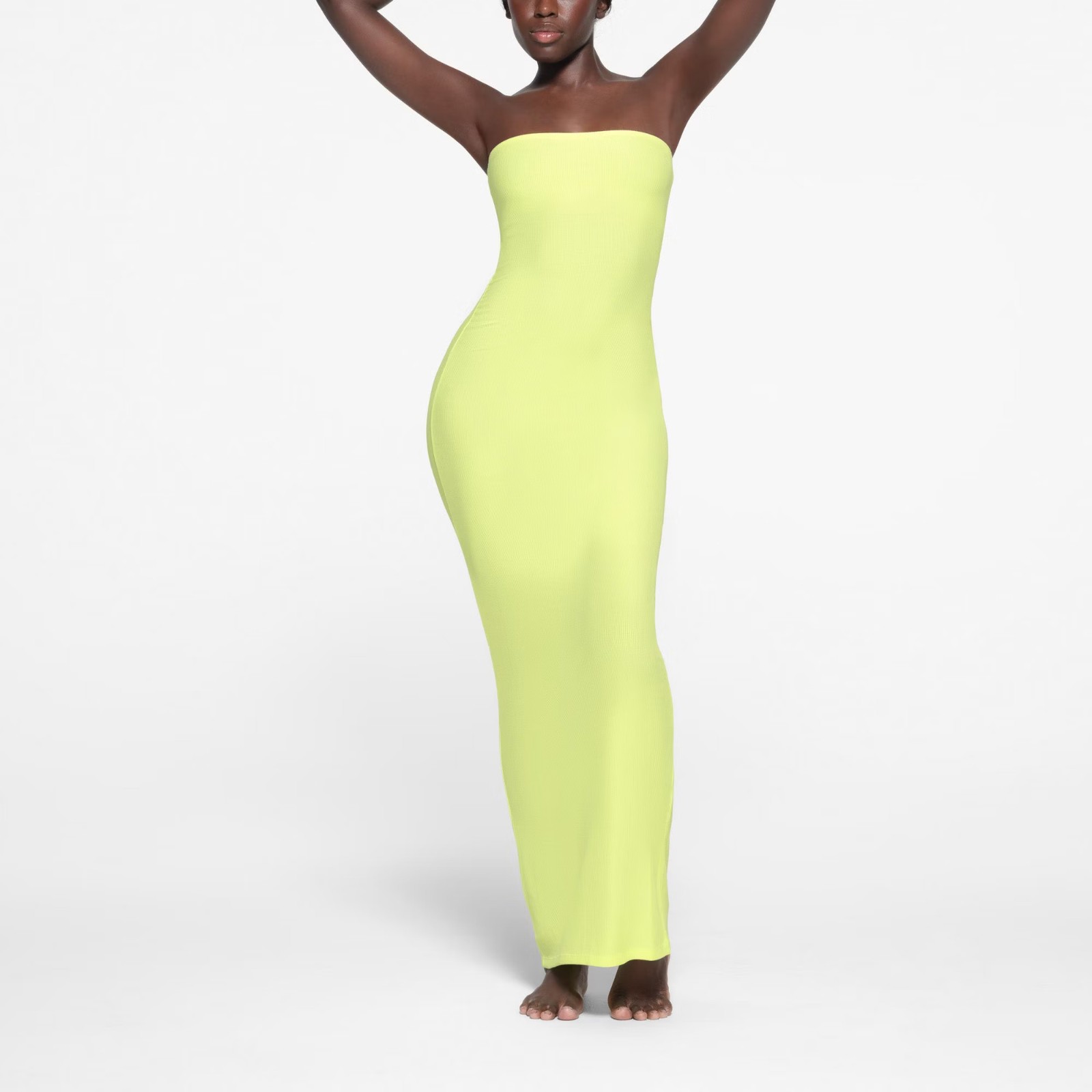 Skims Soft Lounge Rib Tube Strapless Dress Size XXS Lemonade Kim Kardashian