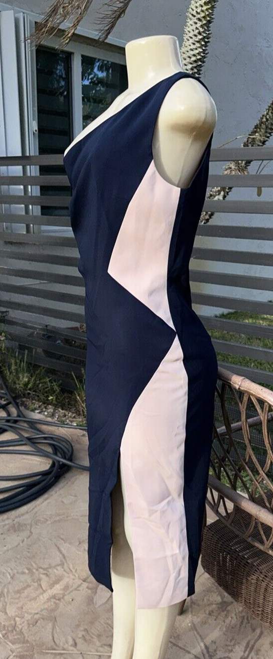 CUSHNIE ET OCHS BLUE & PINK ONE SHOULDER SLEEVELESS PENCIL DRESS FRONT SLIT Sz 6