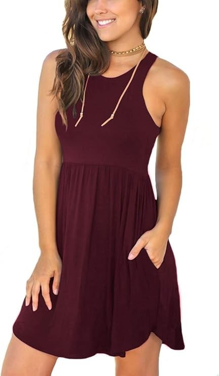 NWT HiMONE FAB! Summer Pocket Stretch Casual Sundress in Wine Red Size XL