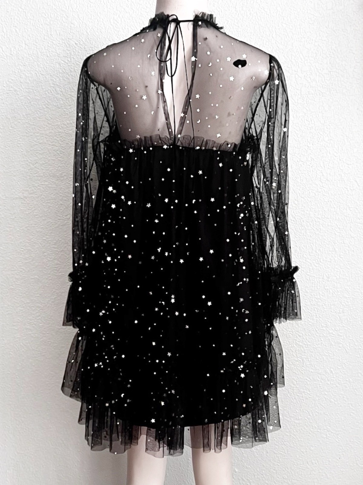 Witchy Celestial Silver Star Mesh Mini Black SZ M