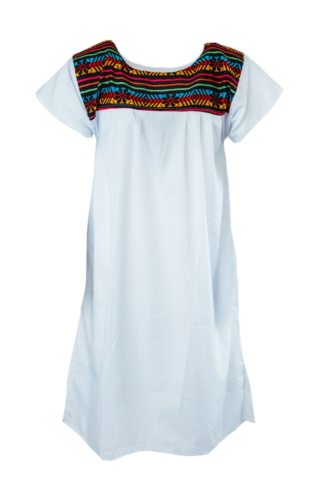 MEXICAN DRESS WHITE Diamond Pattern Colorful Traditional Mexico S M L XL 2XL 3XL