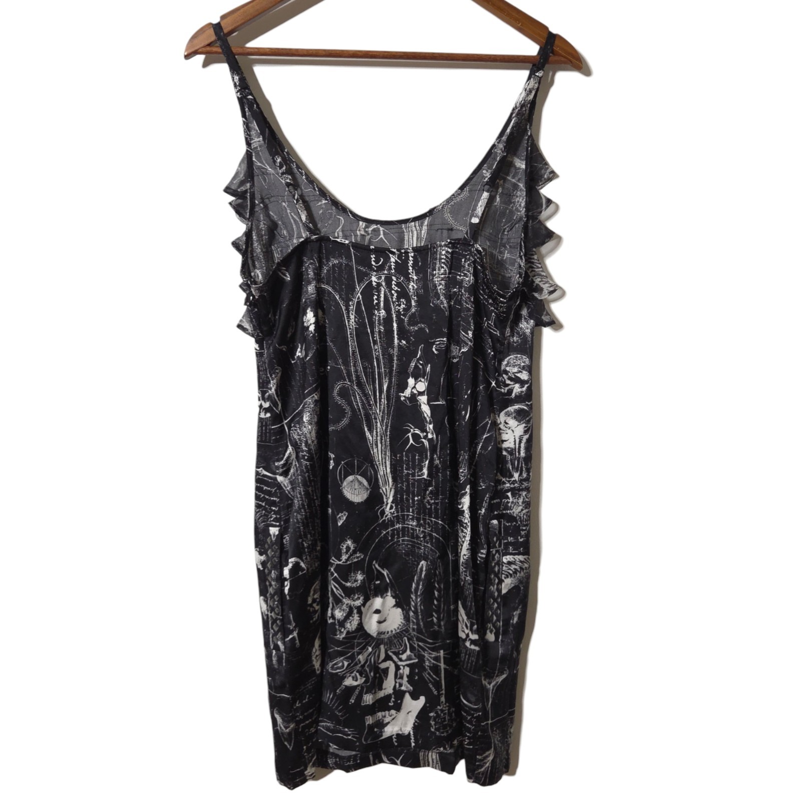Affliction Black Mini Dress Size 10 Goth Tattoo Skulls Studded Pockets 100% Silk