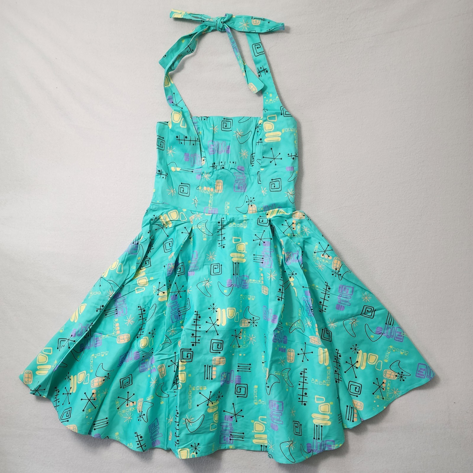 Pinup Couture Atomic Dress Fit Flare XL Teal 50s Retro Halter Rockabilly Vanity