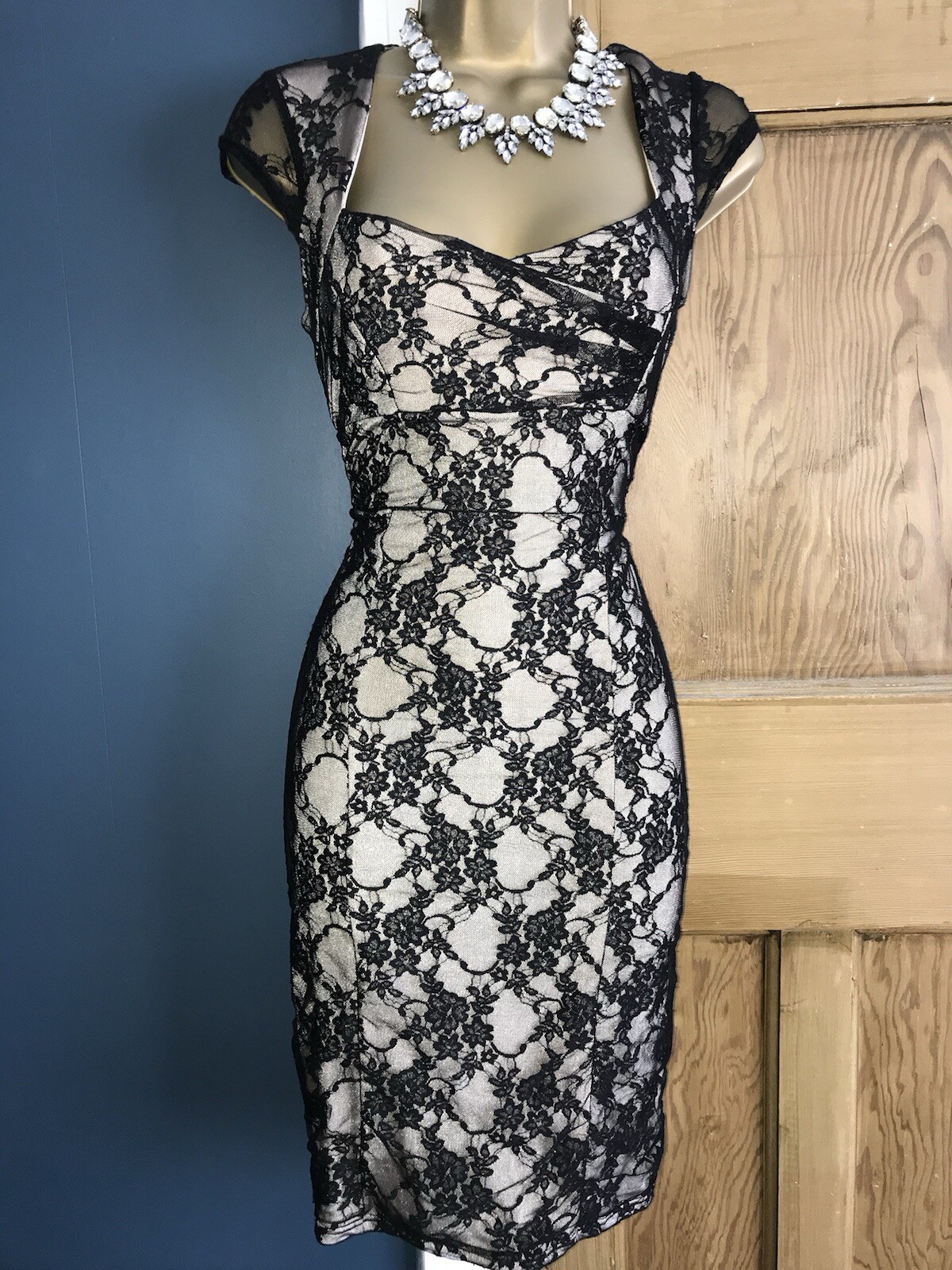 BNWT Jane Norman vintage ❤️Y2K black lace corset bodycon dress 14 16 pin up 50’s
