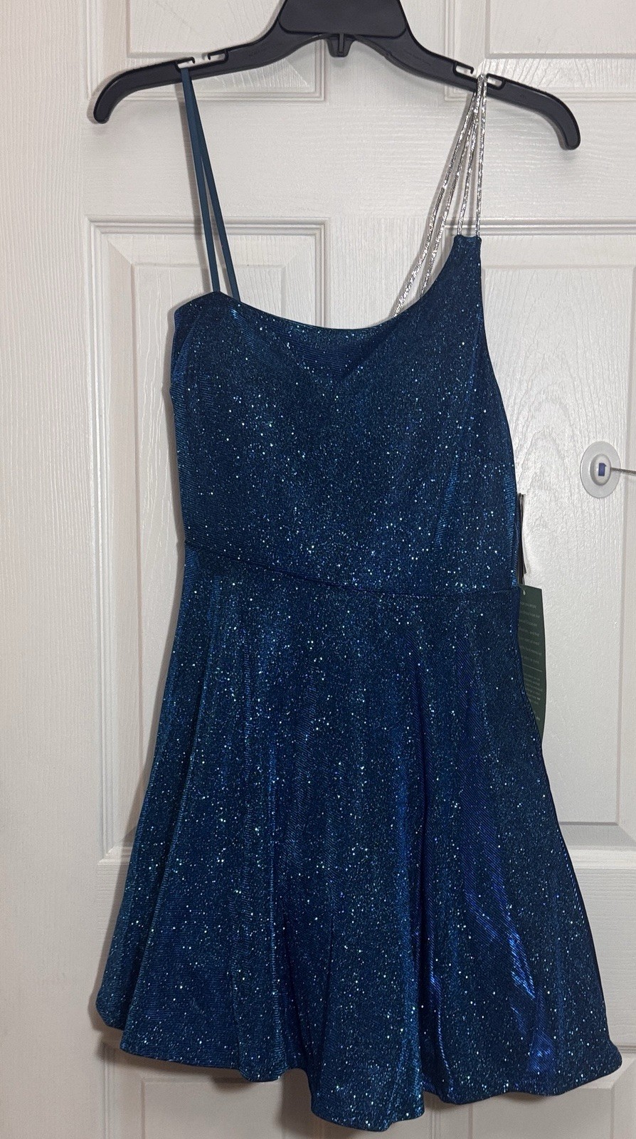NWT City Vibe Blue Glitter Homecoming Dress Junior 12 Fits Womens M 8 10 Stretch