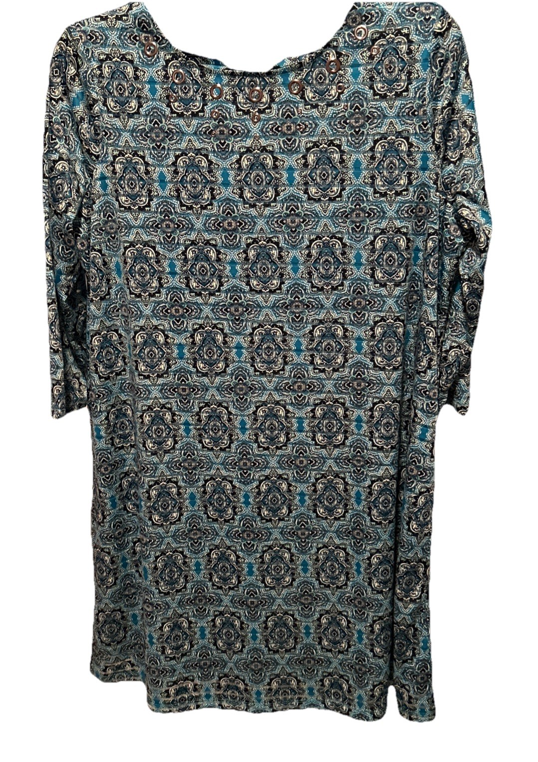 Kim Rogers Women’s PL 3/4 Sleeve Dress Knee Length Teal And Navy Round Neck
