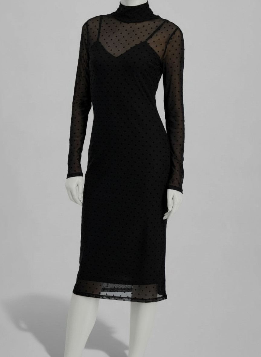 Rachel Rachel Roy Women’s Black Lined Lydie Dotted-Mesh Mock-Neck Dress Size XL