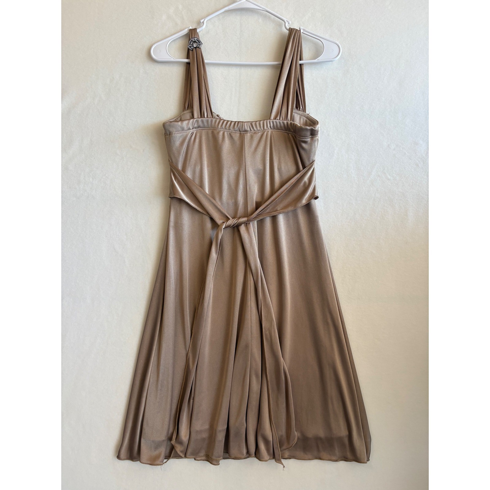 Speechless Bronze Metallic Ruched Empire Waist Cocktail Dress Medium M68031DC2