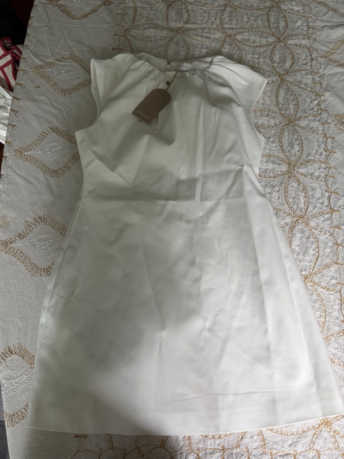 Meshki Ariana Pleated Neck Mini Dress Ivory Size XL NWT