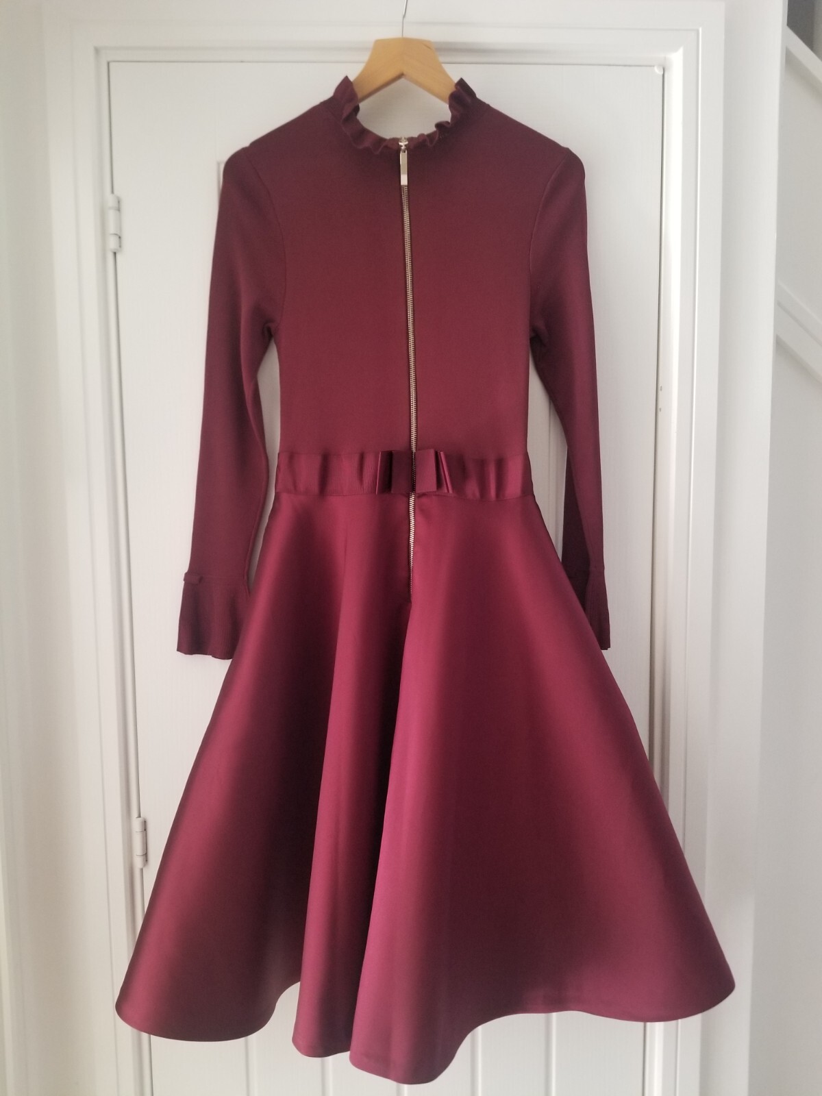 Ted Baker Zadi Midi Dress Knitted Bodice Burgundy Maroon Size TB 3 UK 12