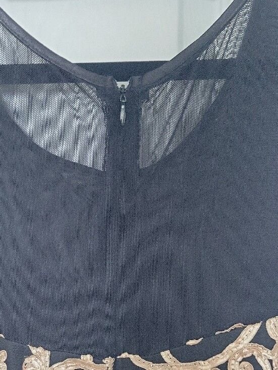 Connected Apparel Black Gold Embroidered Mesh Cocktail Dress Size 10