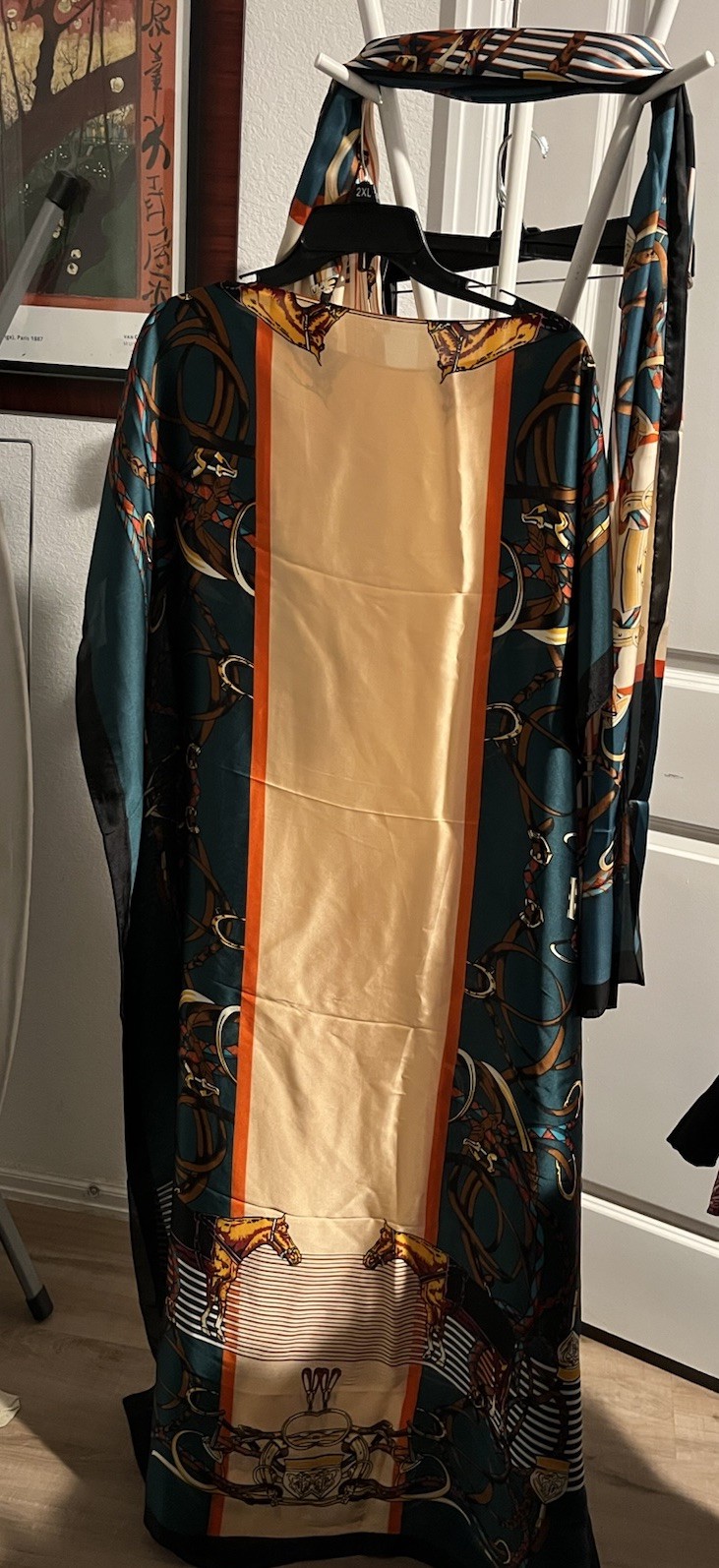 Caftan Dress One Size Teal Colors One Size Fits Most Mumu W Scarf Silky